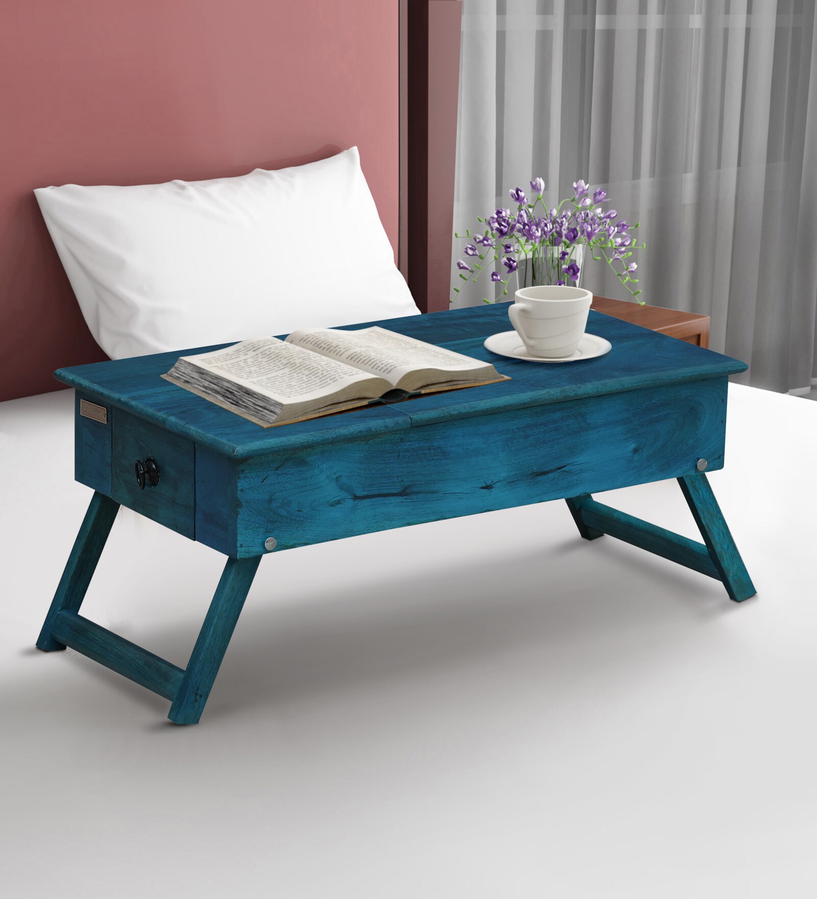 Oakville Solid Wood Portable Table in Ocean Blue Finish