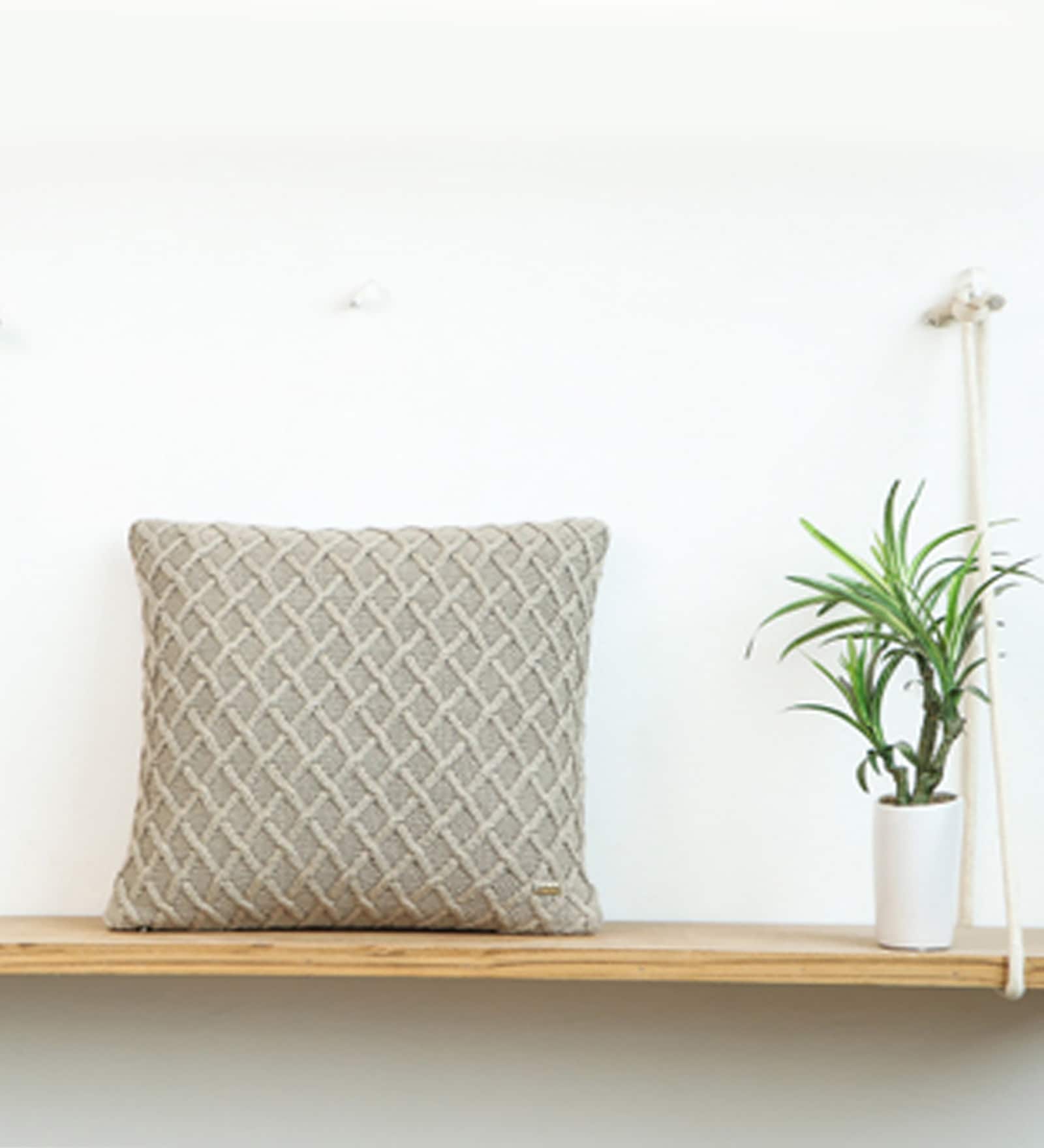 Oatmeal 100% Cotton Crest16X16 Inches Knitted Cushion Cover