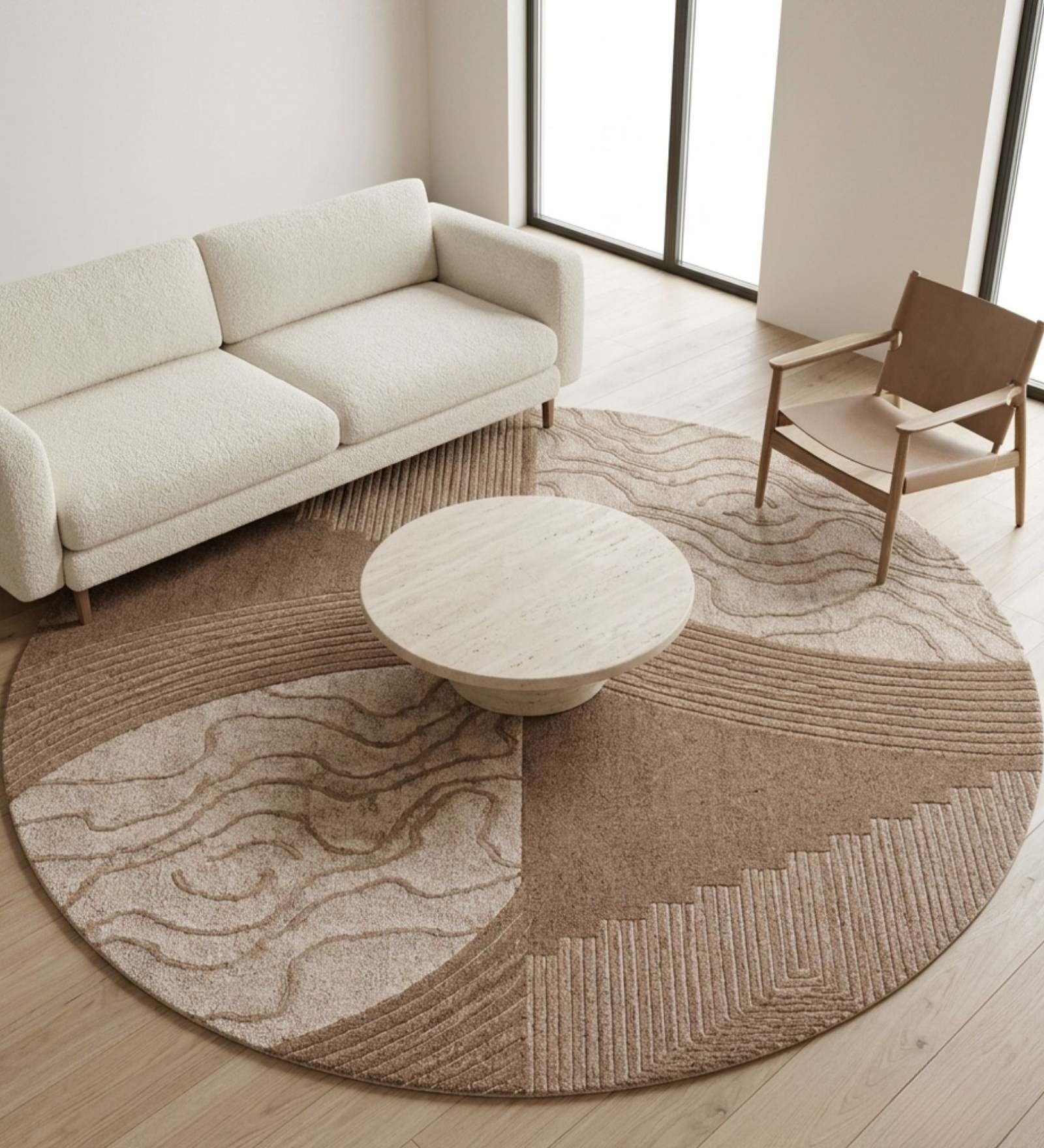 Beige Abstract Woolen 60 X 60 Inches Hand Tufted Rug