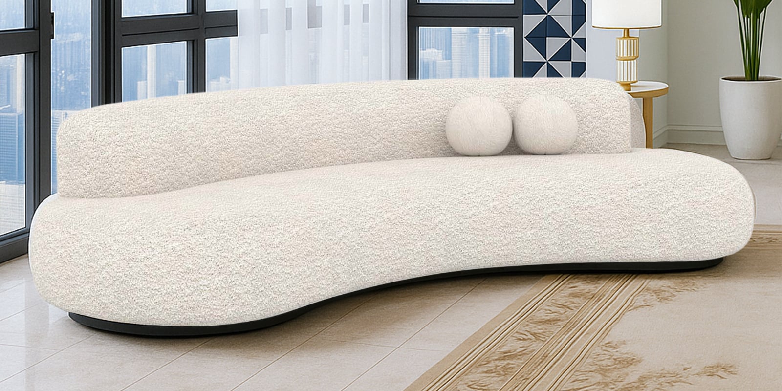Oakridge Boucle Fabric 3 Seater Sofa in Off-White Color