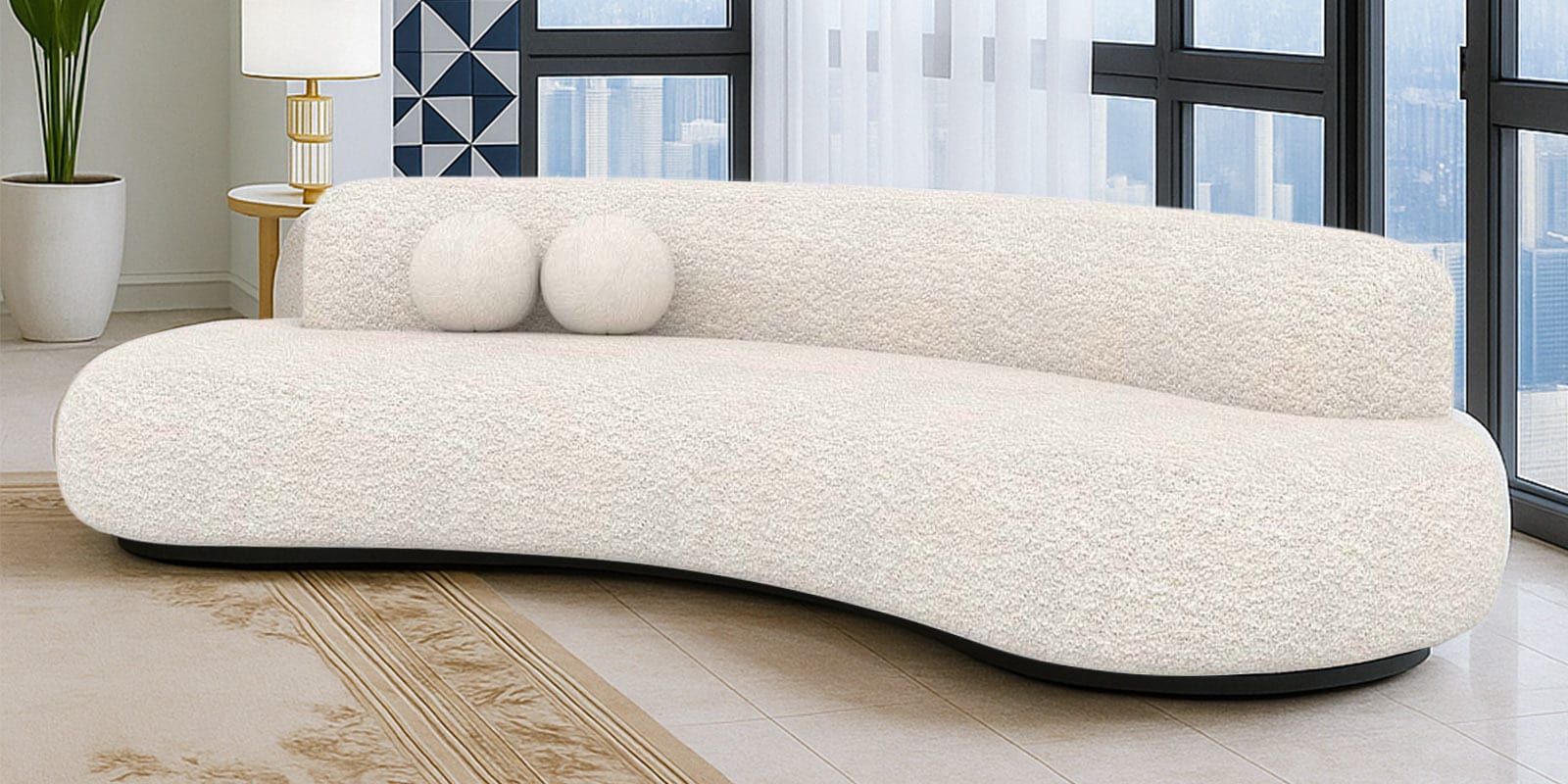 Oakridge Boucle Fabric 4 Seater Sofa in Off-White Color