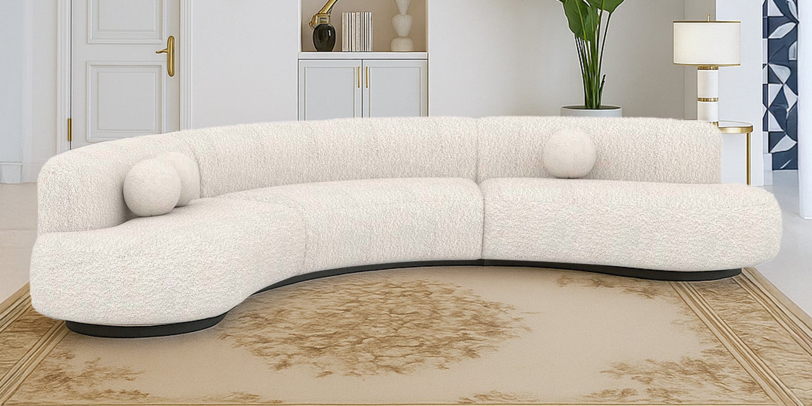 Oakridge Boucle Fabric C Shape Corner Sofa in Off-White Color