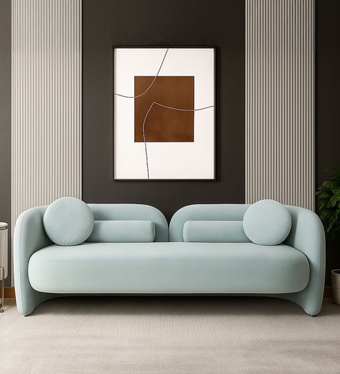 Oakdale Velvet Fabric 3 Seater Sofa in Mint Green Color