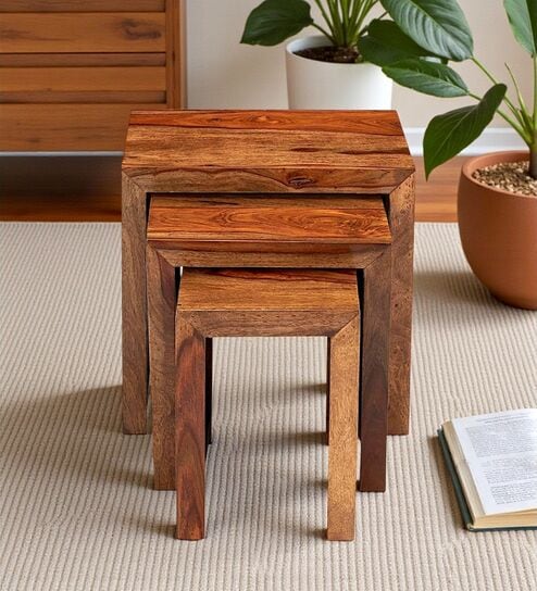 Oakland Nesting Table In Natural Teak Finish