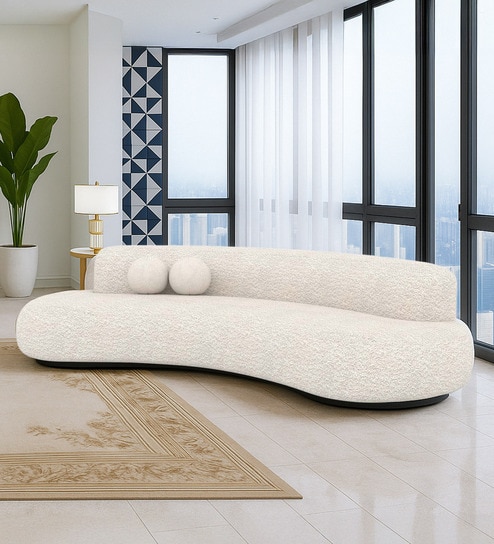 Oakridge Boucle Fabric 4 Seater Sofa in Off-White Color