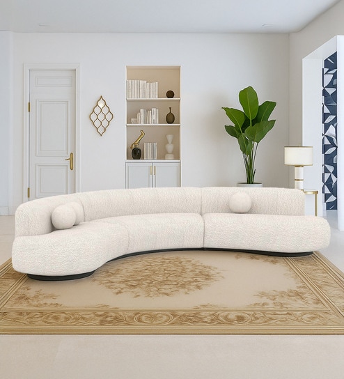 Oakridge Boucle Fabric C Shape Corner Sofa in Off-White Color