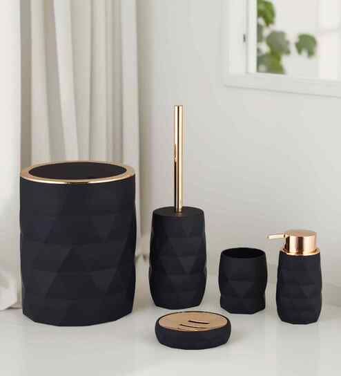 Oasis 5 Pcs PVC Bath Set Black
