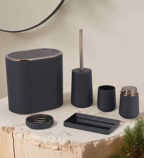 Oasis 6 Pcs PVC Bath Set Black