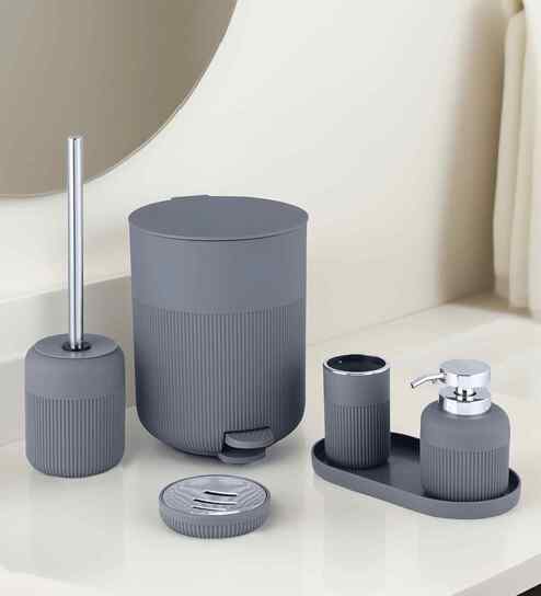 Oasis 6 Pcs PVC Bath Set Grey