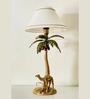 Antique Brass Finish Metal Design Tropical Oasis Camel Palm Tree|Table Lamp