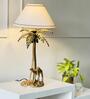 Antique Brass Finish Metal Design Tropical Oasis Camel Palm Tree|Table Lamp