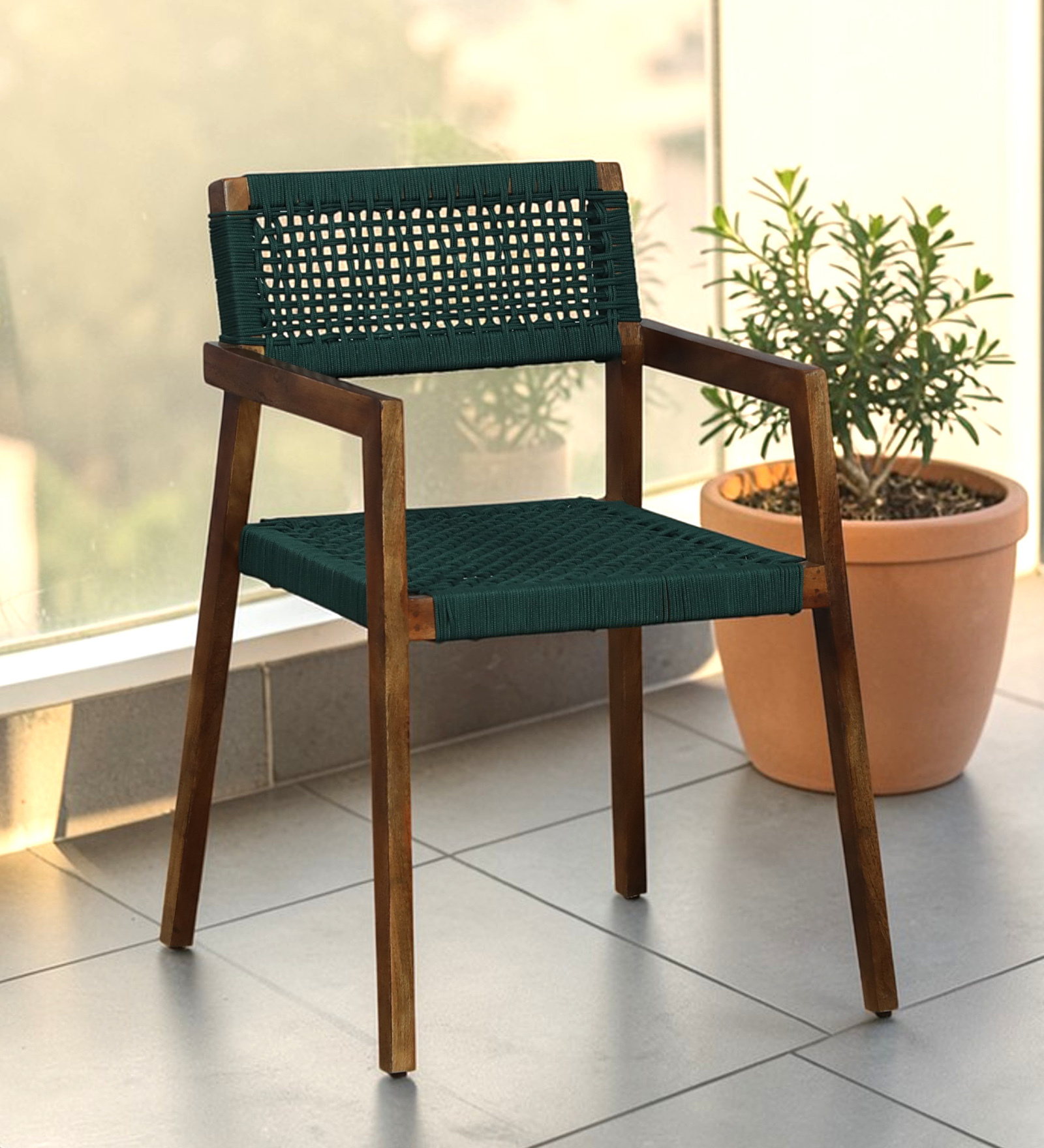 Oberzent Mango Wood Arm Chair In Natural Finish