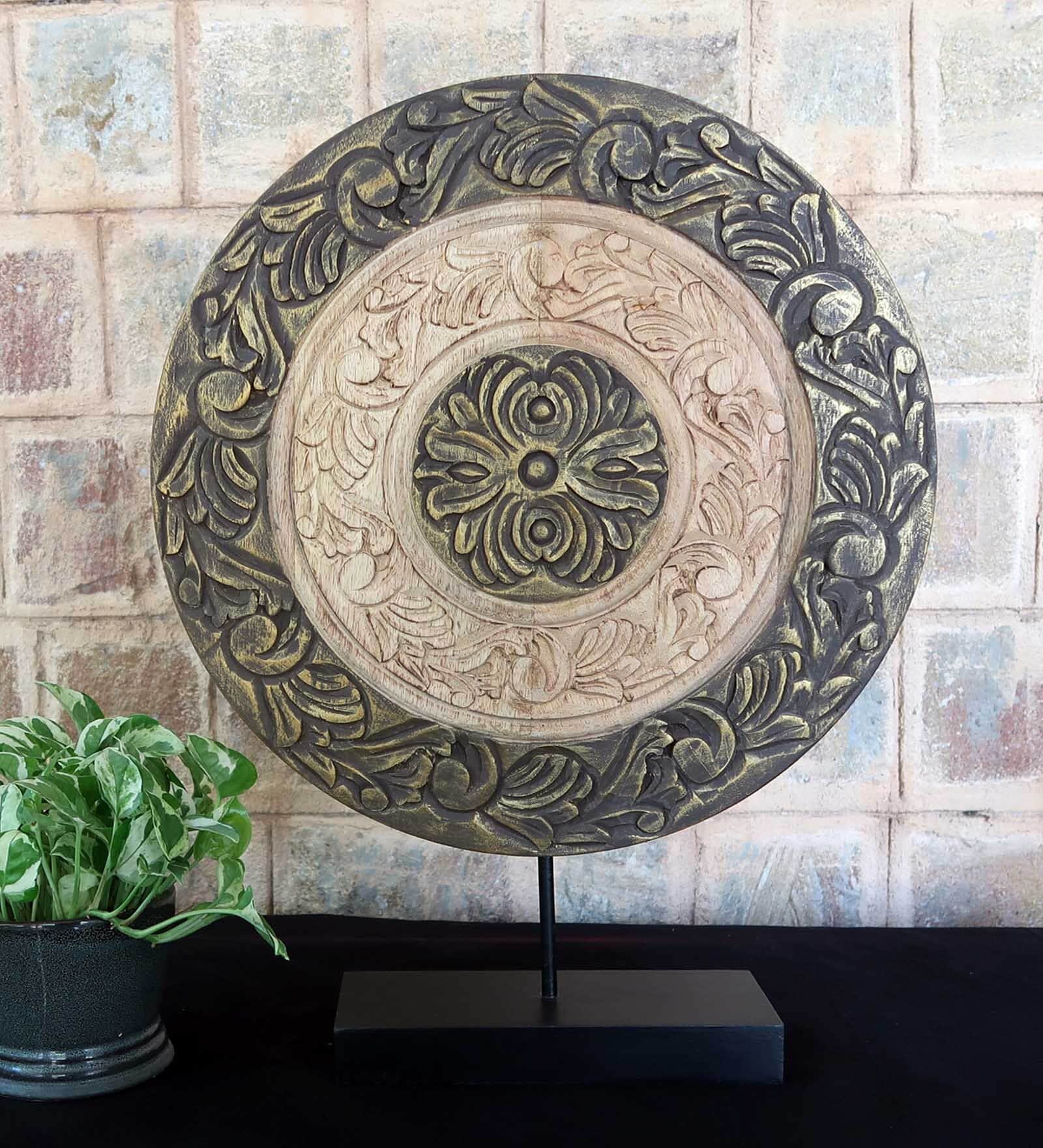 Object Disc- Large Mango Wood & Iron Table Accent Piece