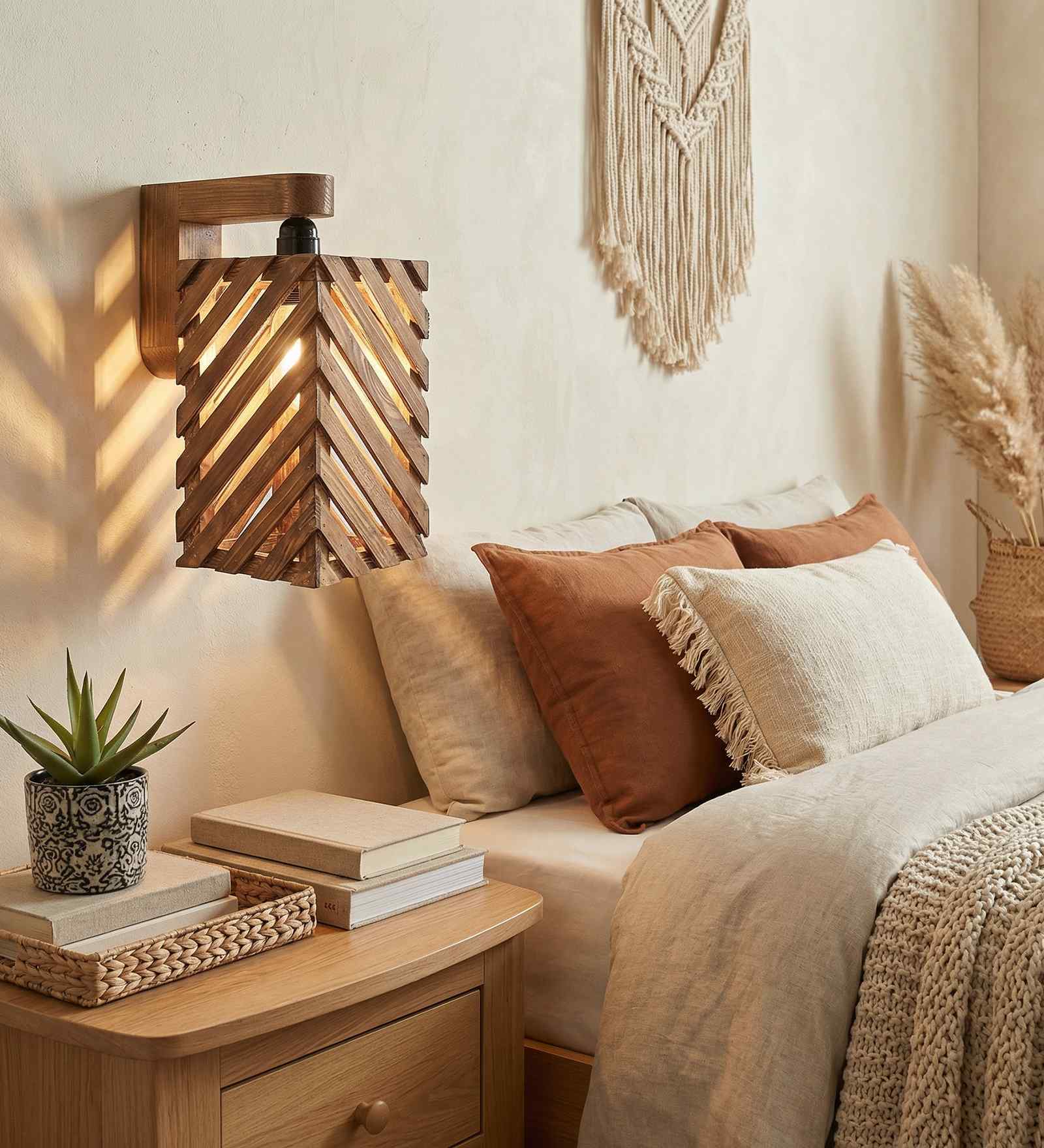 Oblique Brown Solid Wood Wall Sconces