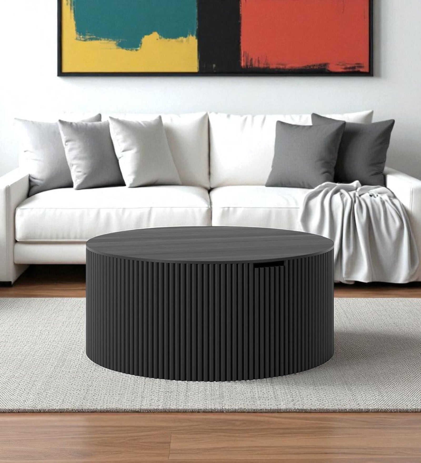 Obsidian Crest Sculpted Monolithic Grandeur Matte Finish Coffee Table in Black Colour