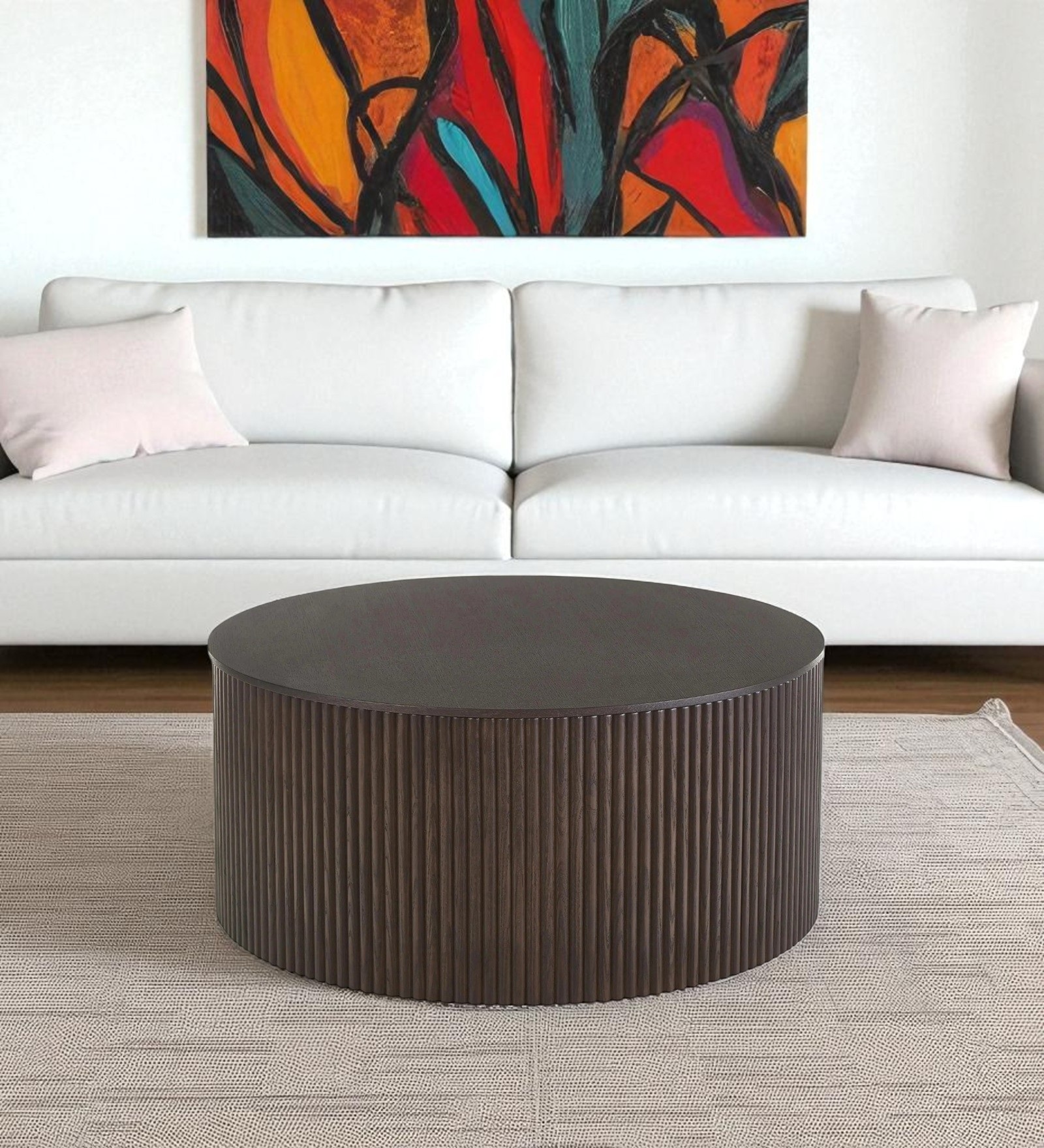Obsidian Crest Sculpted Monolithic Grandeur Matte Finish Coffee Table in Brown Colour