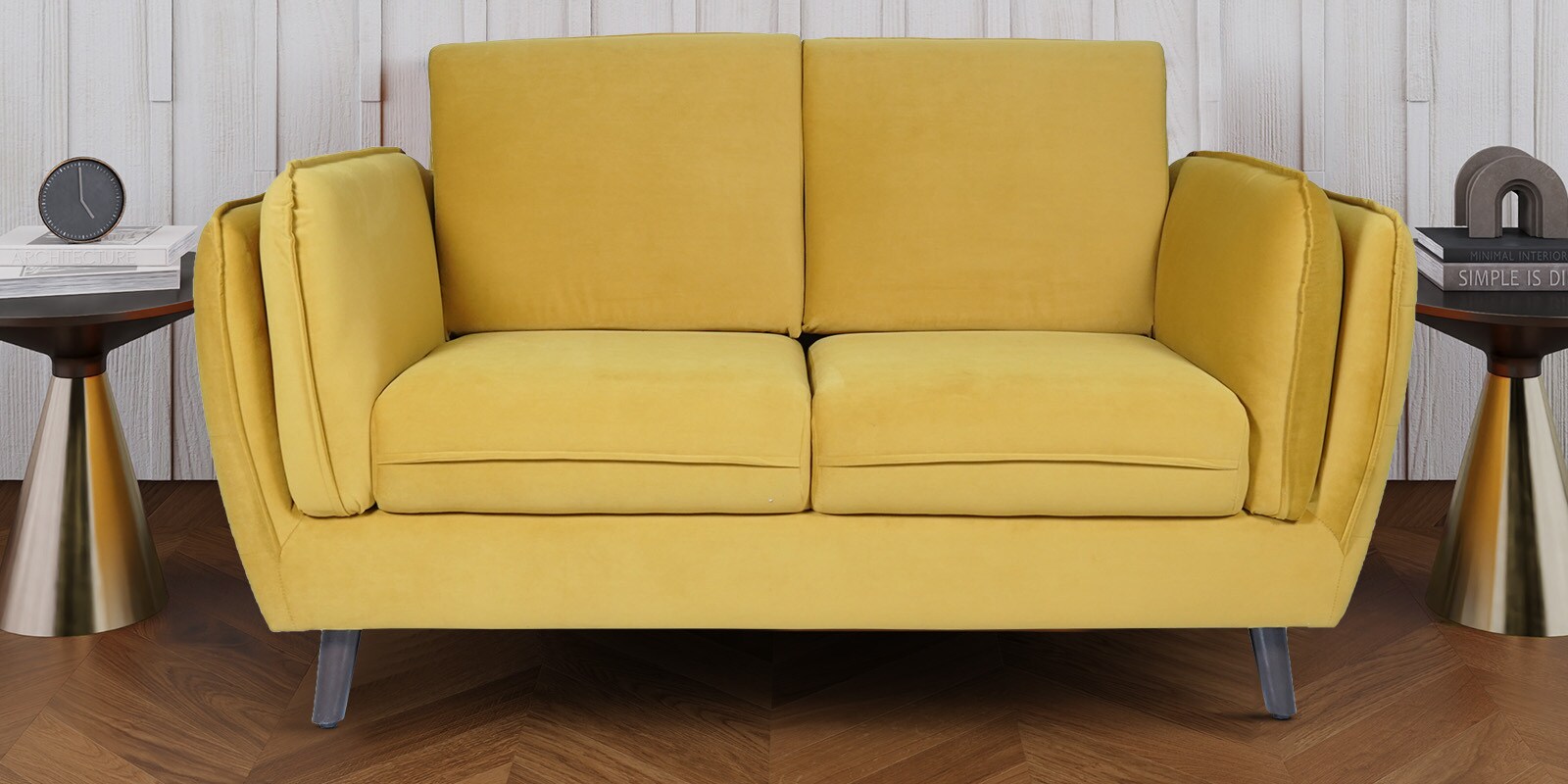 Obelia Velvet 2 Seater Sofa in Mustard Yellow Colour
