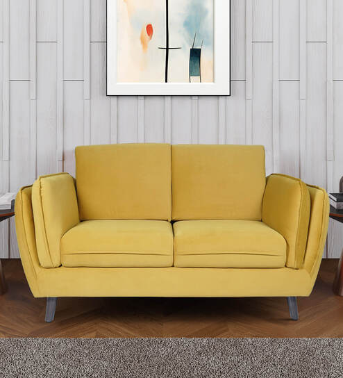 Obelia Velvet 2 Seater Sofa in Mustard Yellow Colour