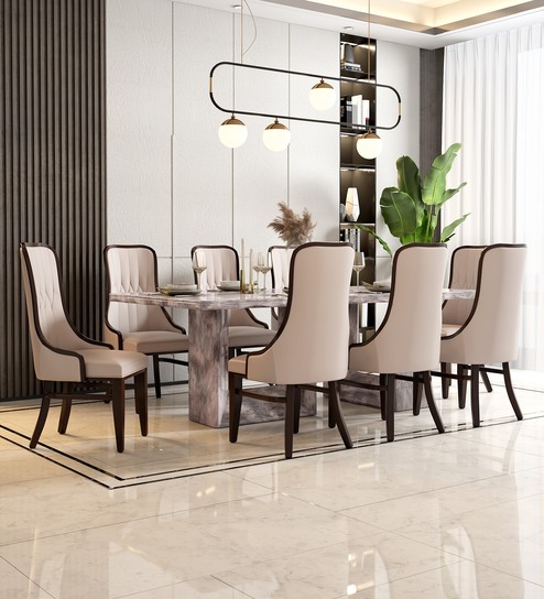 Oberon Marble Top 8 Seater Dining Set In Brown Colour