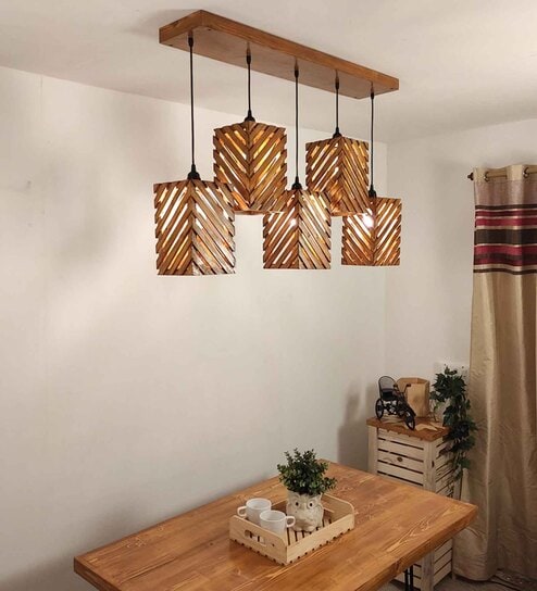 symplify Oblique 5 Lights Brown Solid Wood Linear Chandelier Cluster Hanging Light-picture-10