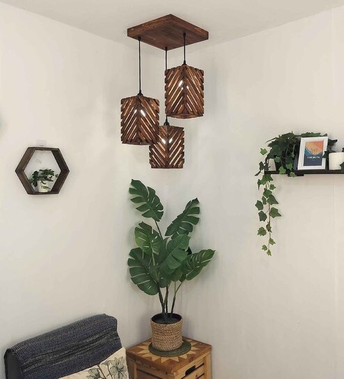 symplify Oblique Brown Solid Wood Cluster Hanging Light-picture-11
