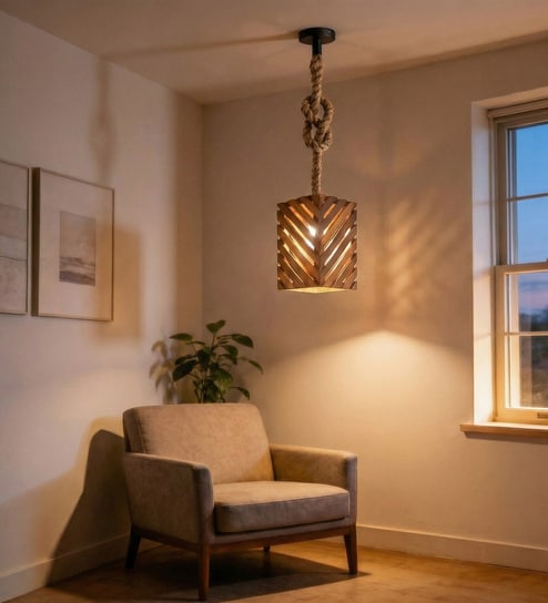 Oblique Brown Solid Wood Single Hanging Light
