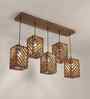 Oblique 5 Lights Brown Solid Wood Linear Chandelier Cluster Hanging Light