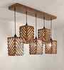 Oblique 5 Lights Brown Solid Wood Linear Chandelier Cluster Hanging Light