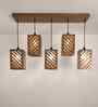 Oblique 5 Lights Brown Solid Wood Linear Chandelier Cluster Hanging Light
