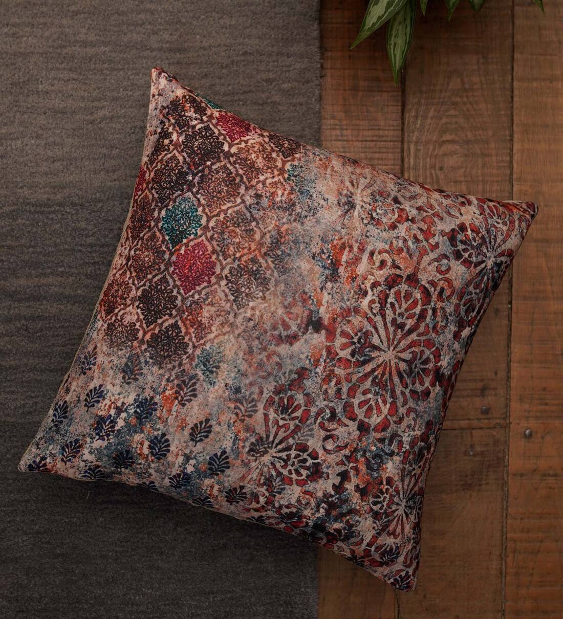 Green - Bagh Block Printed Cotton Cushion Cover (16 x 16 in)