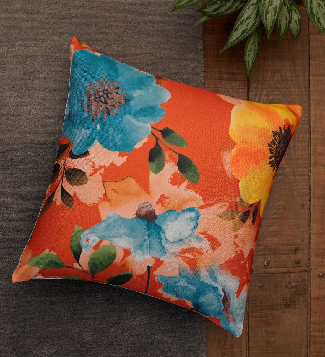 Buy Grey Floral Fabric 16 x 16 Inches Cushion Cover by Zeba by Zeba