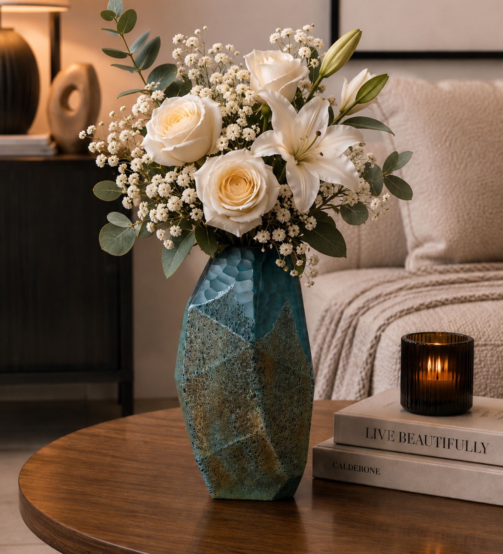 Ocean Blue Glass Elysian Bloom Vase