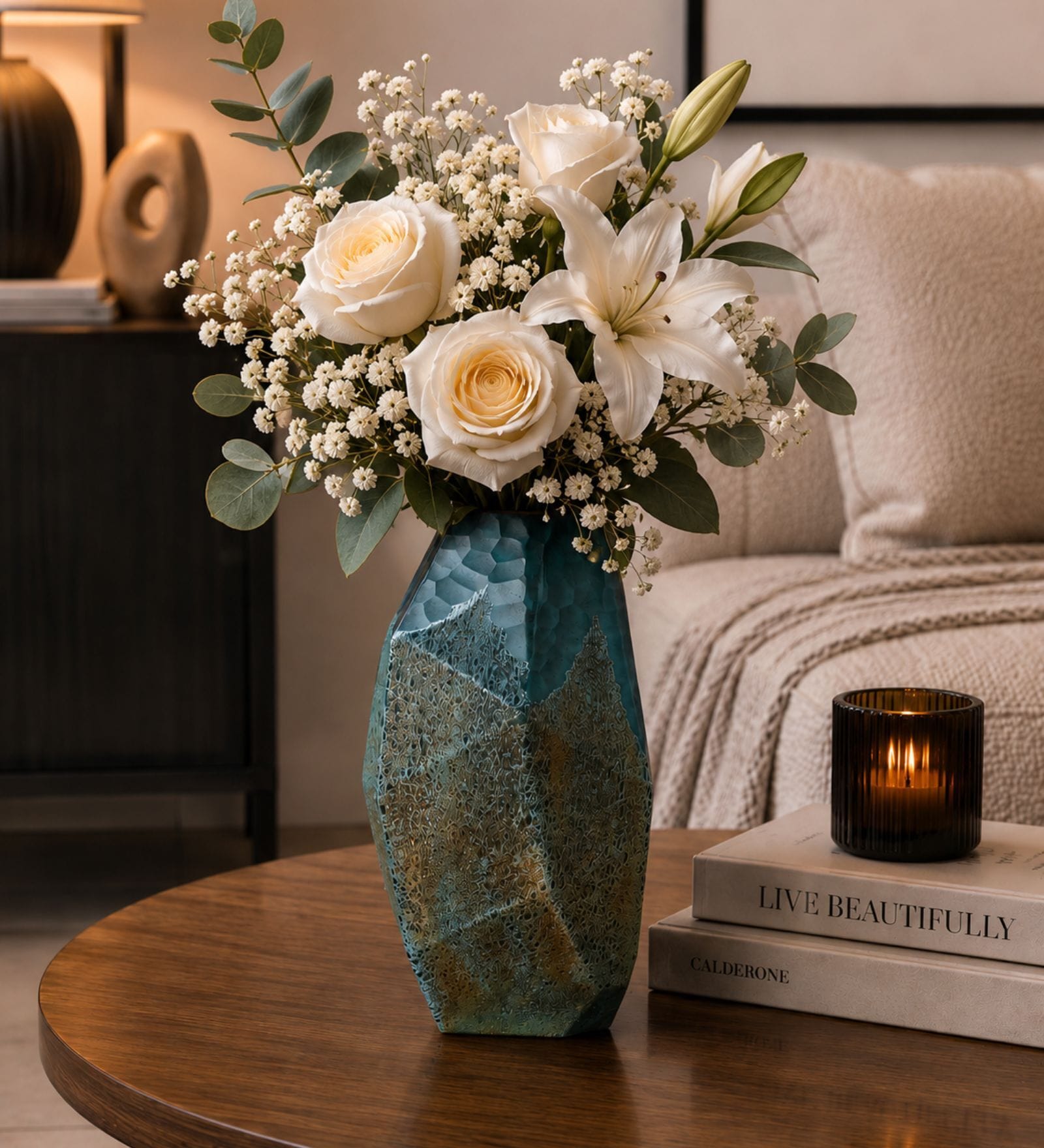 Ocean Blue Glass Elysian Bloom Vase