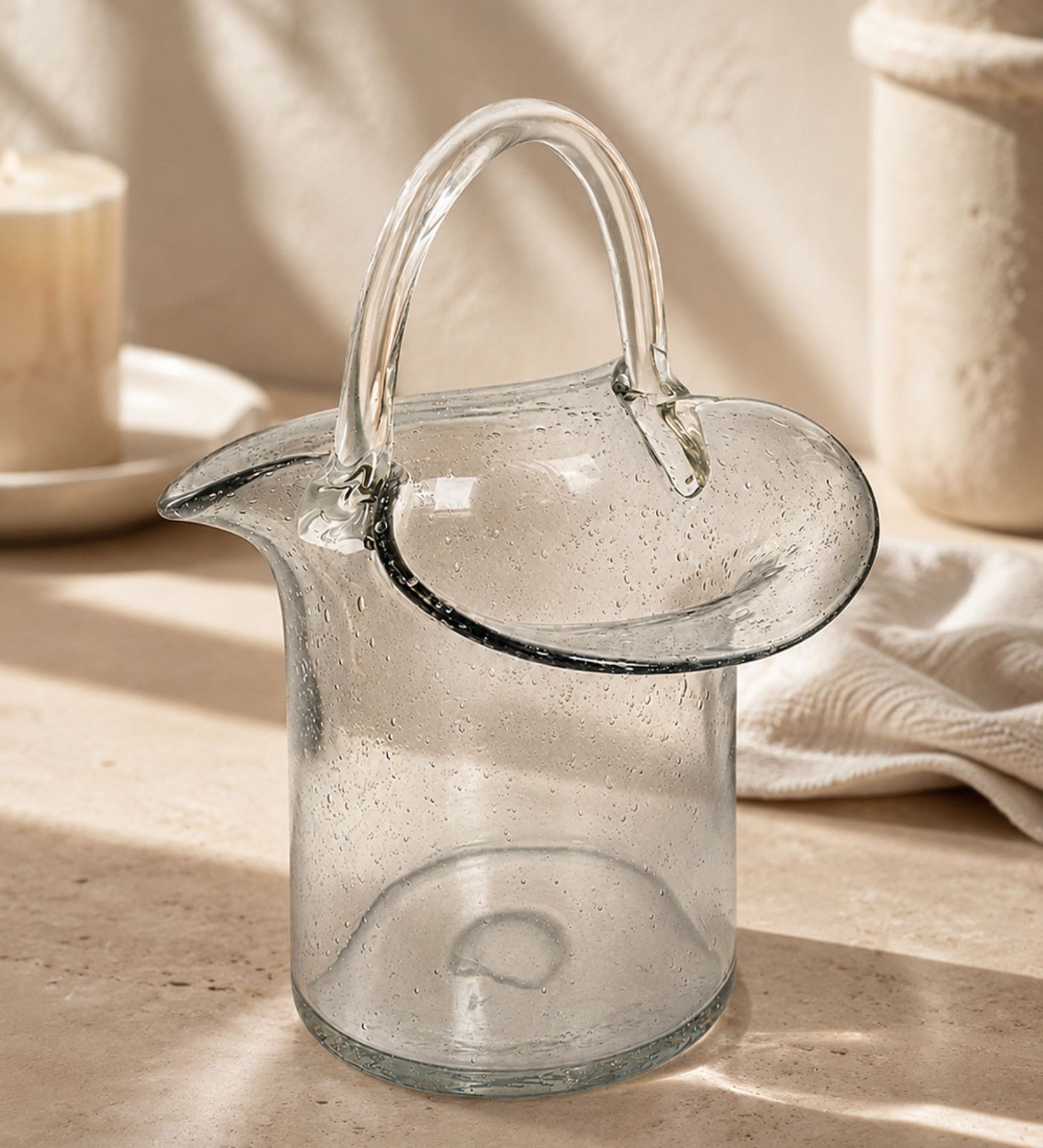 Ocean Blue Glass Handle Bloom bucket vase
