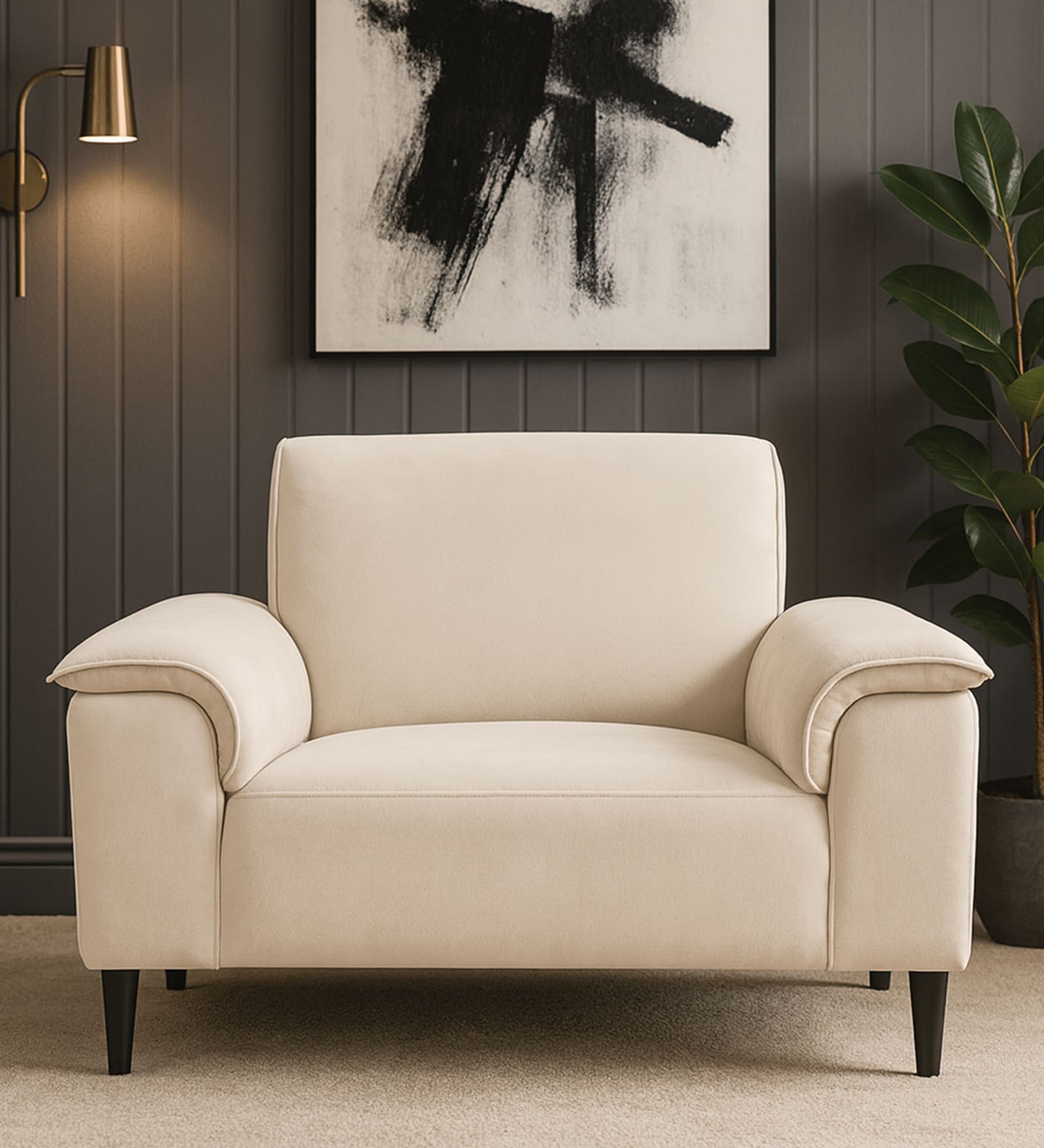 Ocean Velvet 1 Seater Sofa in Camel Beige Color