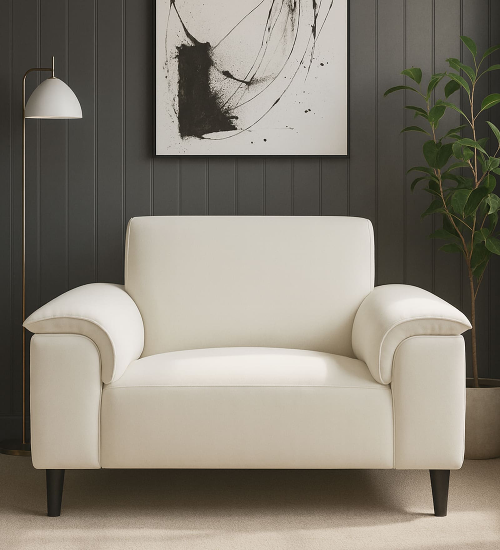 Ocean Velvet 1 Seater Sofa in Warm White Color