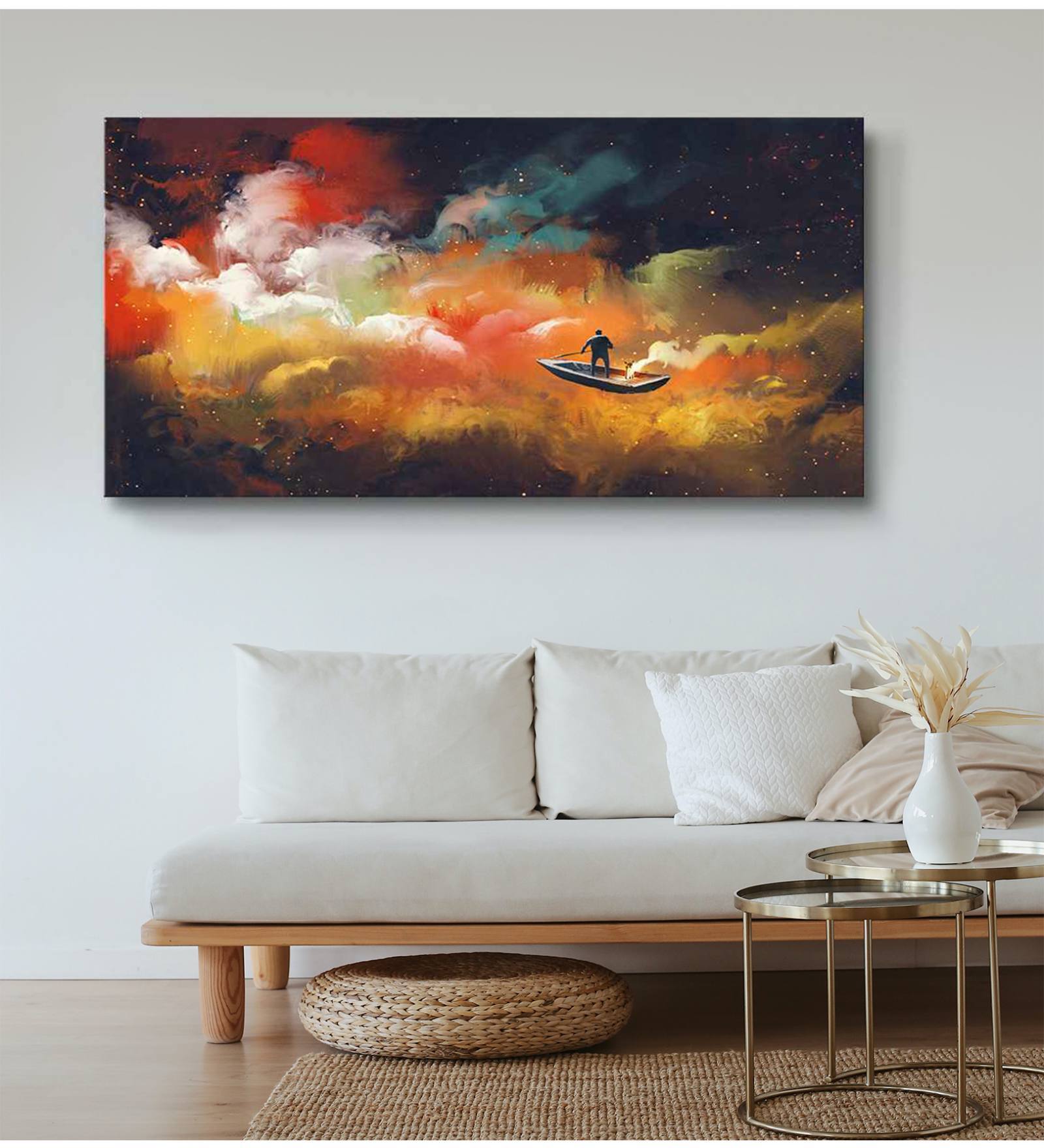 Ocean with Boats Wooden Stretched Framed Art Print with Frame