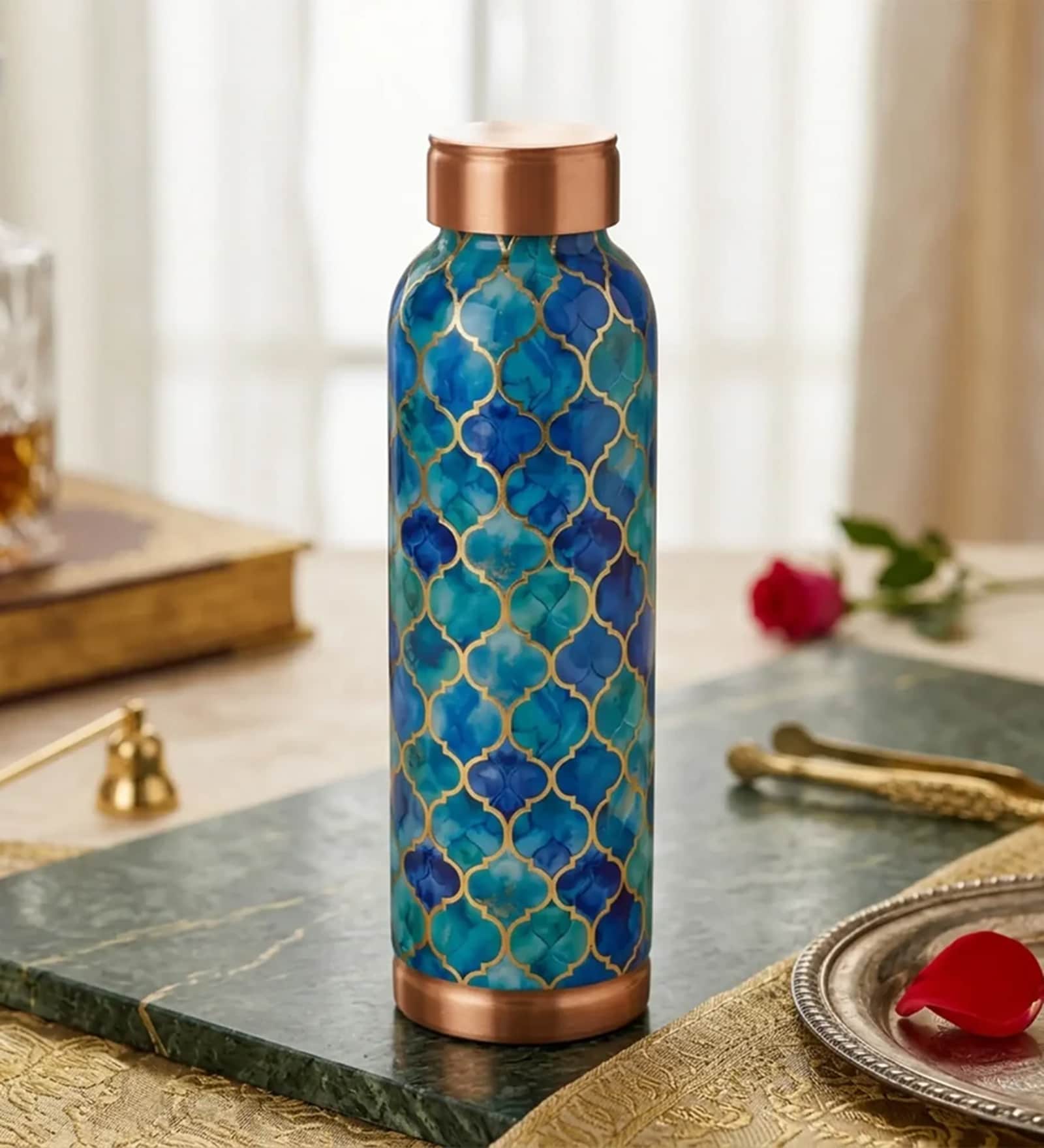 Oceanic Blue Moroccan Copper Bottle