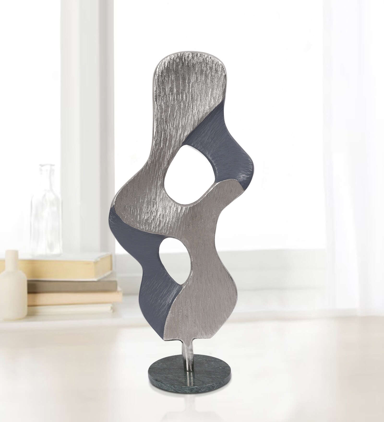 Oceanic Elegance Silver & Blue Aluminium Showpiece