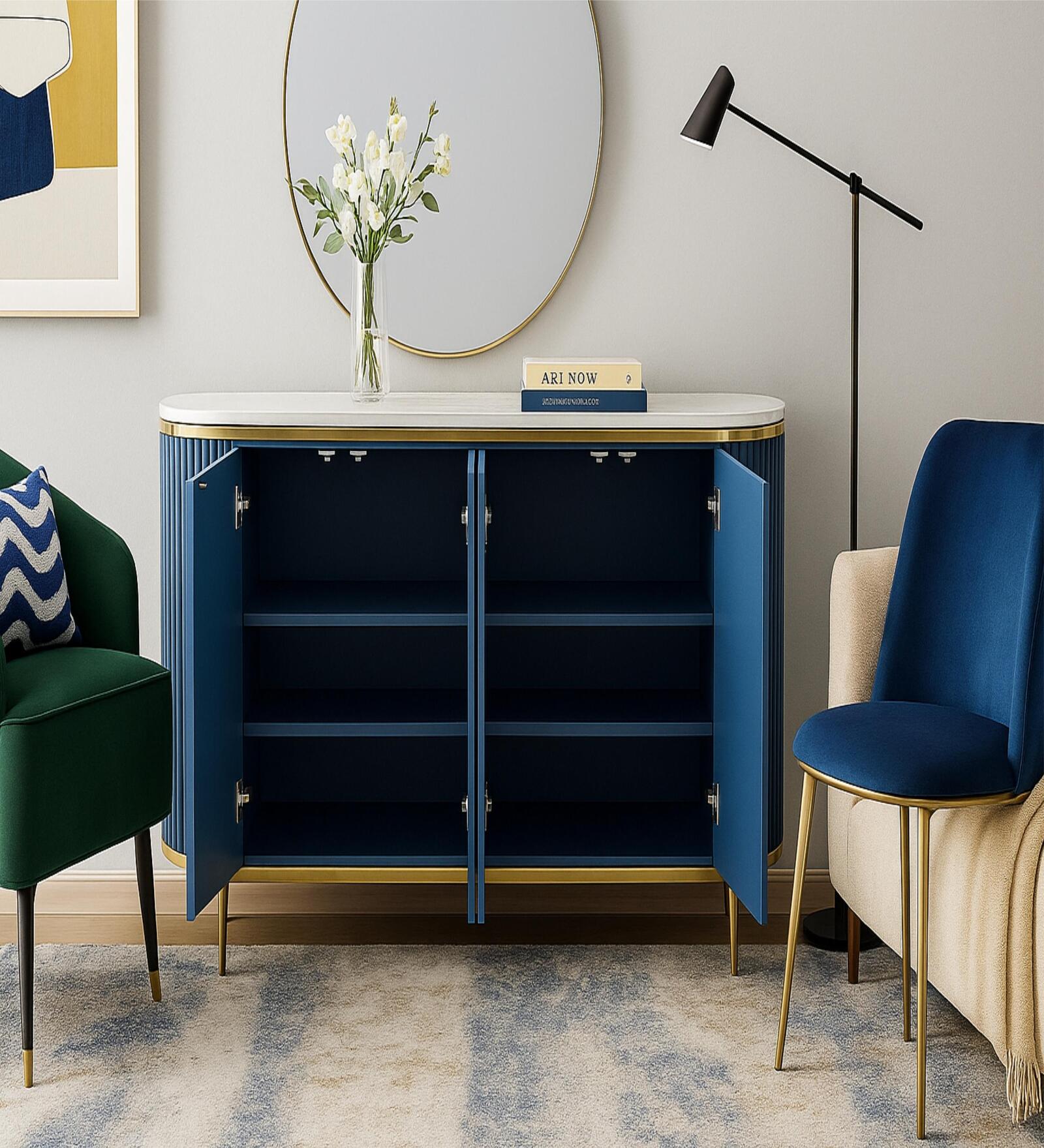 Oceanic Treasure MDF Wood Sideboard in Lacquer Die Finish