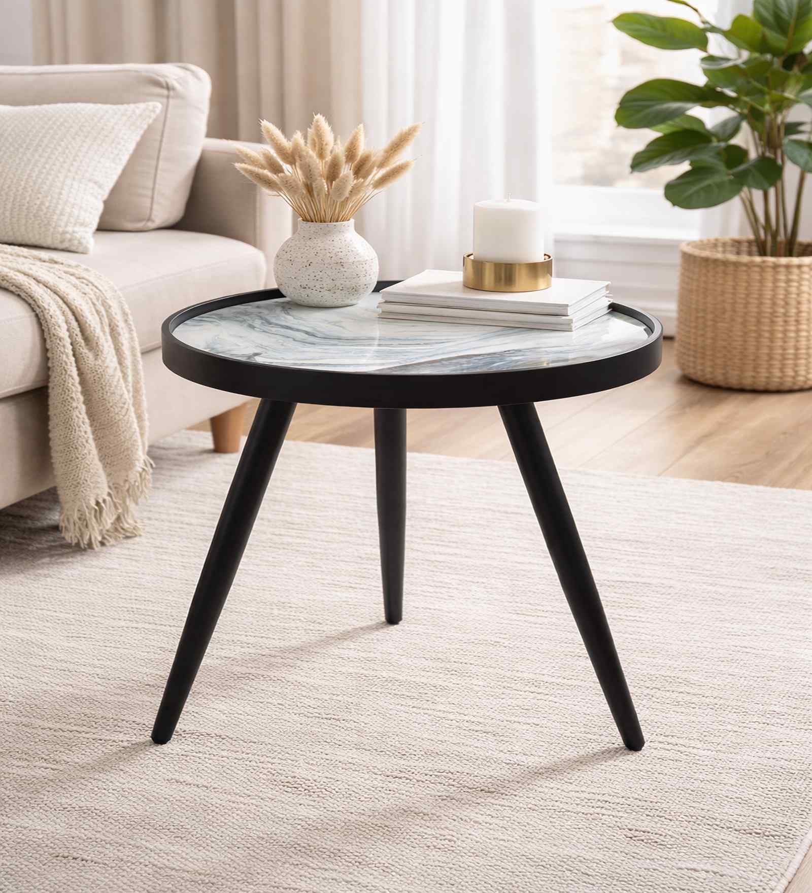 Oceara Large End Table In Blue & Black Finish