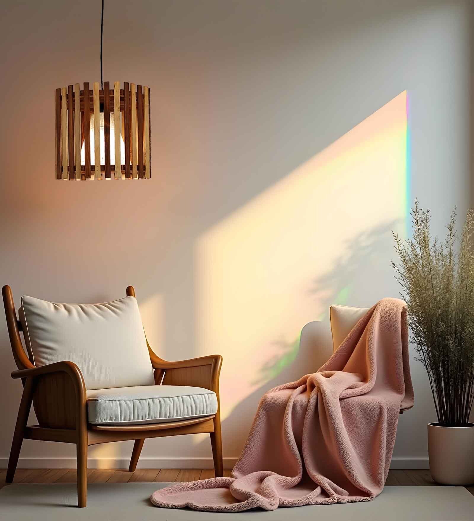 Octa Beige & Brown Solid Wood Single Hanging Light