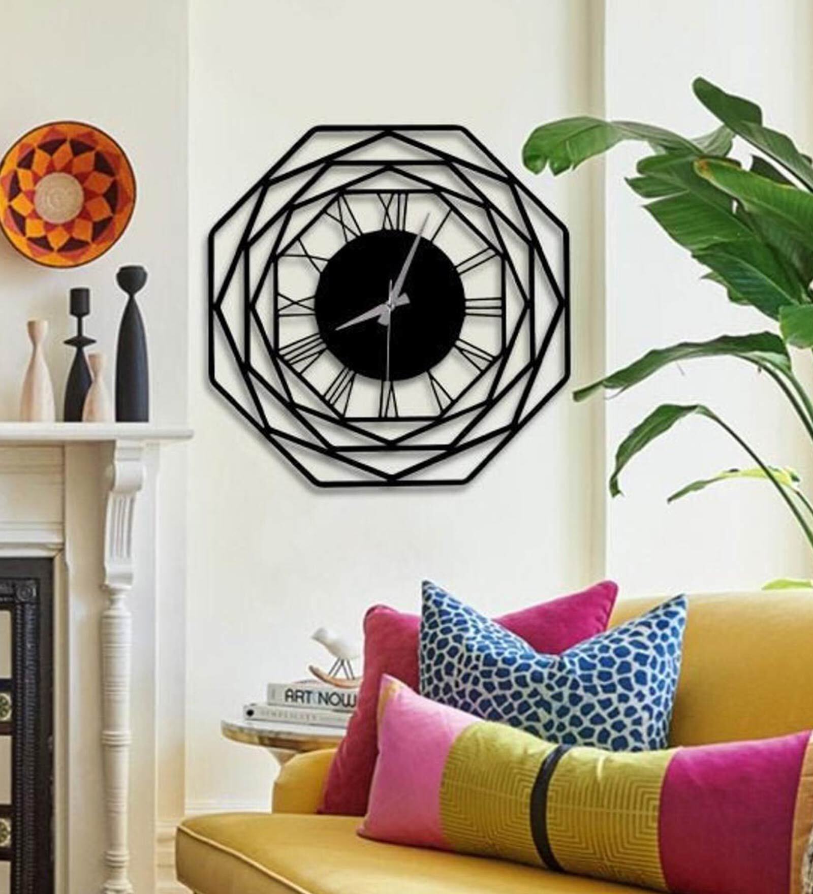 Black Metal Octagon Novelty Wall Clock