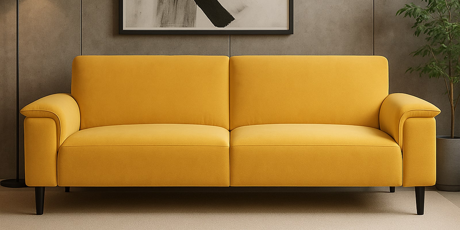 Ocean Velvet 3 Seater Sofa in Turmeric Yellow Color