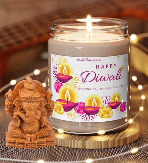 Ocean Breeze Aroma White Wax Scented Candles With Ganesha Idol