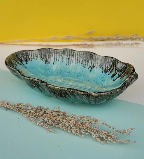 Ocean Leaf Blue 7 Inch Ceramic Appetizer Platter