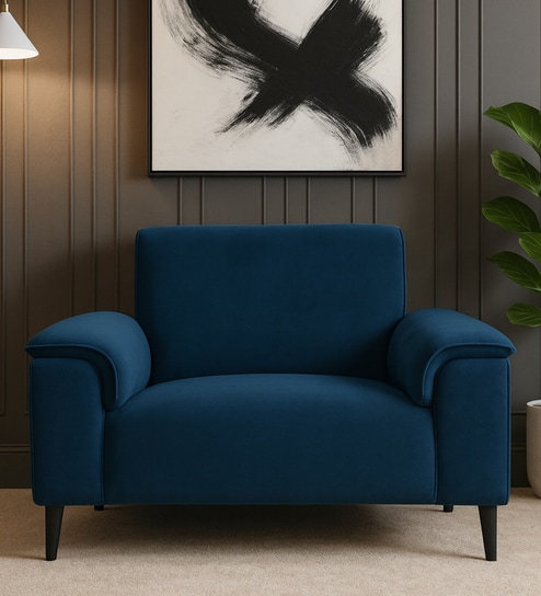 Ocean Velvet 1 Seater Sofa in Azure Blue Color