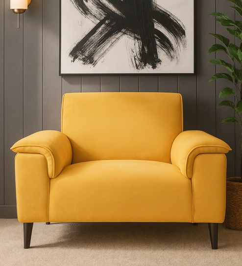 Ocean Velvet 1 Seater Sofa in Turmeric Yellow Color