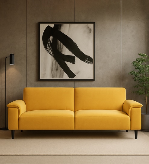 Ocean Velvet 3 Seater Sofa in Turmeric Yellow Color