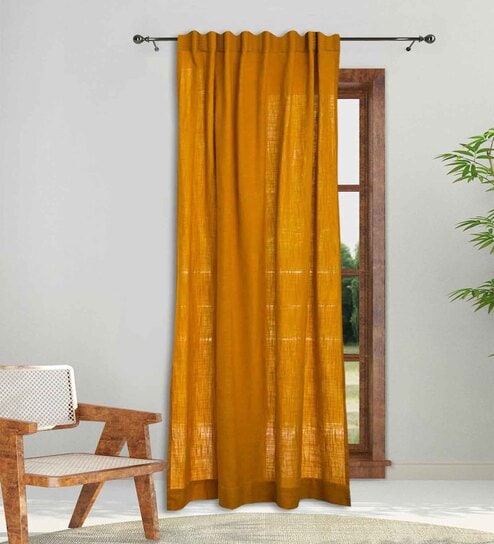 Ochre Cotton Solid 9ft Blackout Rod Pocket Door Curtain (1 Pc)